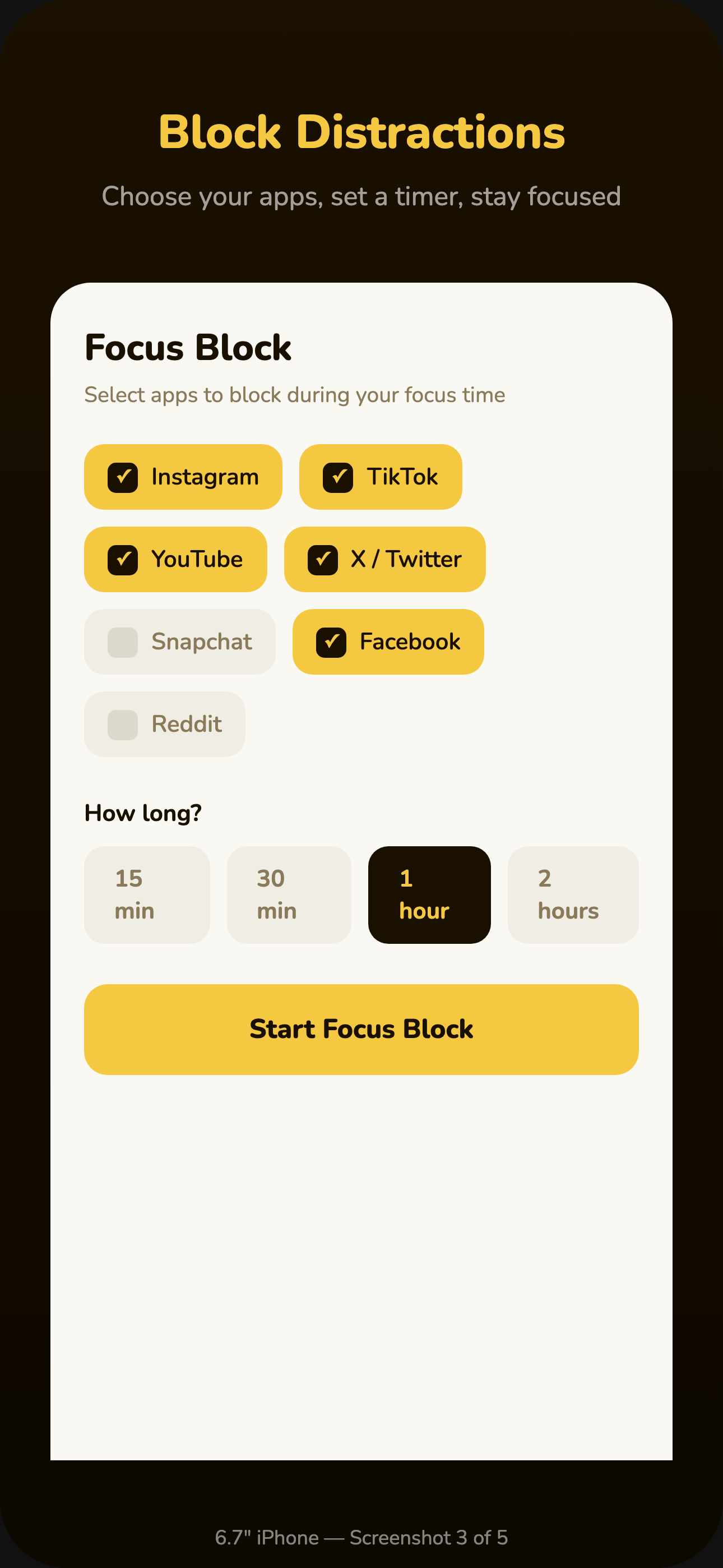 Focus mode blocking distractions